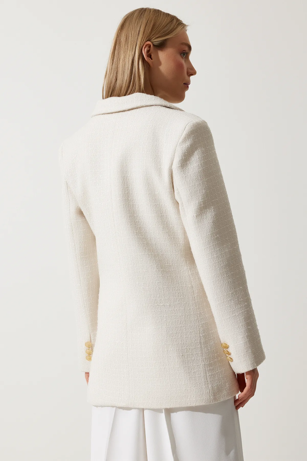 Happiness İstanbul  Damen Blazer mit Knochenknöpfen, Tweedjacke WF00004