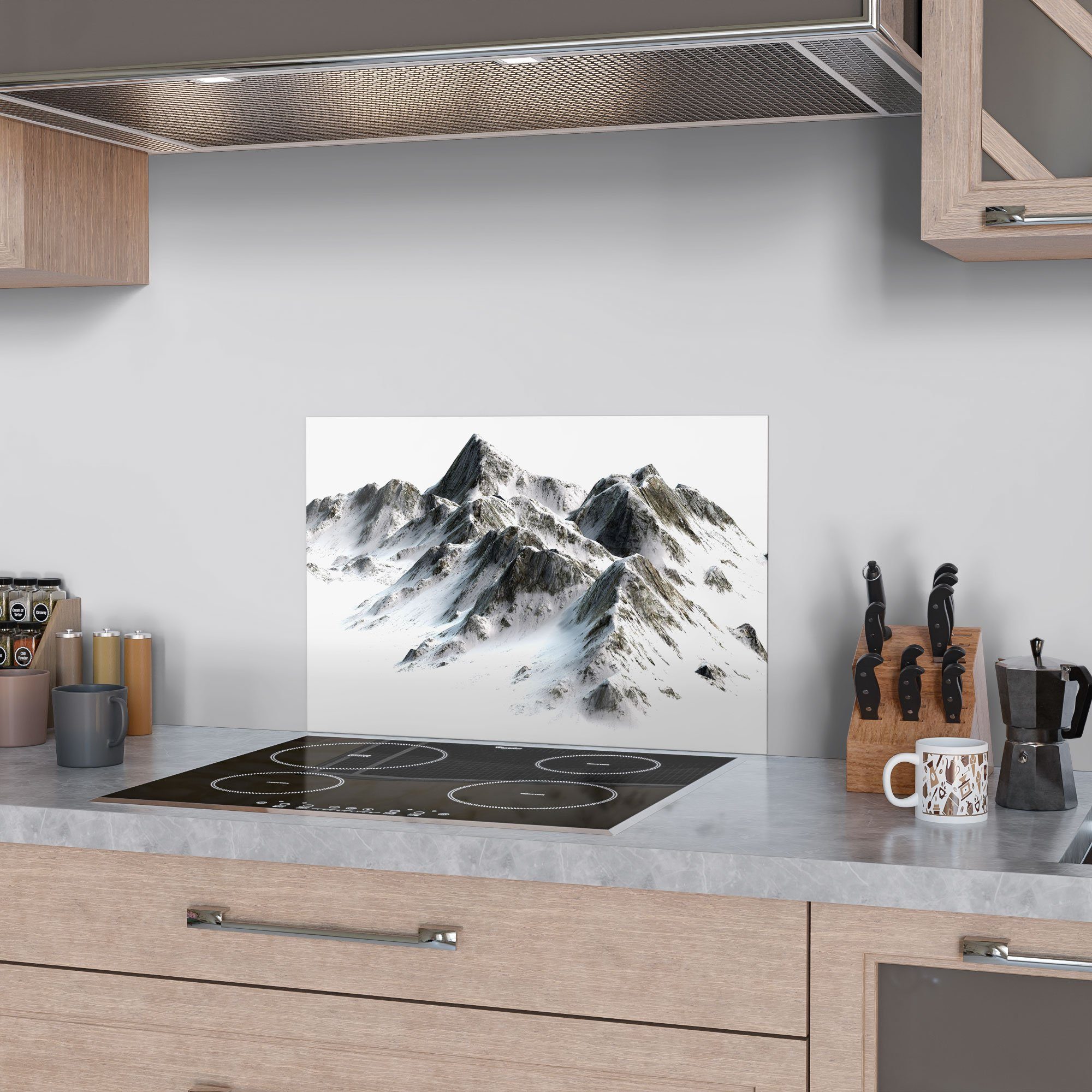 DEQORI Küchenrückwand 'Verschneites Bergmassiv', Glas Spritzschutz Badrückwand Herdblende
