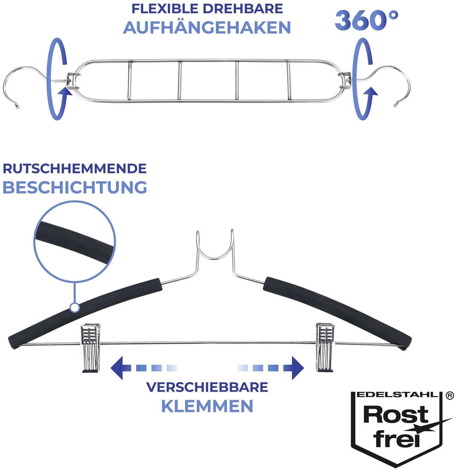 WENKO Kleiderbügel, (Set, 4-tlg), Edelstahl, 4er-Set, platzsparendes Kleiderbügelsystem aus Edelstahl