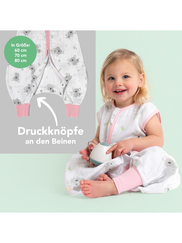 Schlummersack Musselin Schlafsack mit Füßen, 0.5 TOG in Rosa-Weiß günstig kaufen