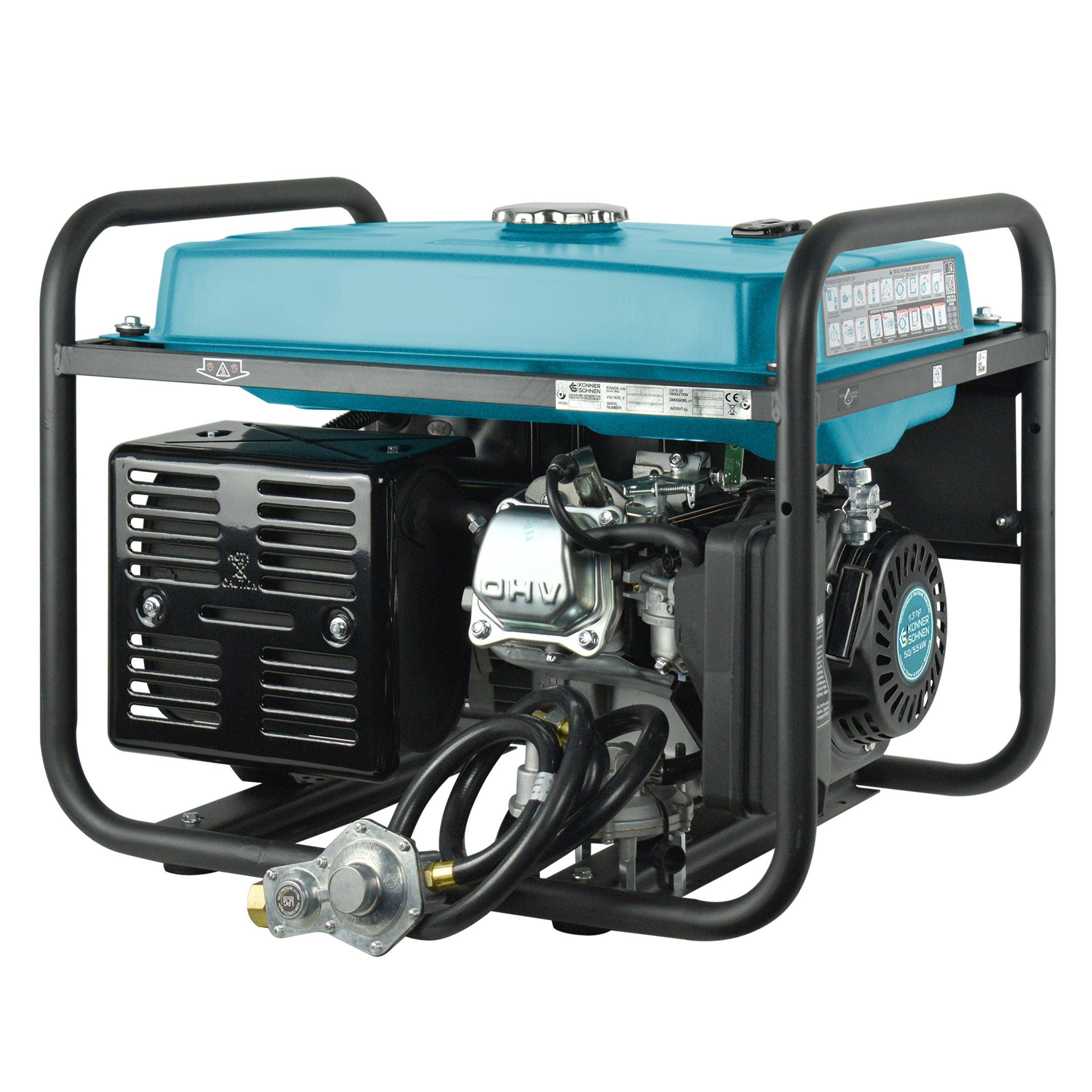 Könner & Söhnen Stromerzeuger KS 7000E G, 5,50 in kW, (4-Takt, Kupfer,Steckdosen 1x16A (230V),1x32A (230V), 1-tlg., E-Start, Automatischer Spannungsregler), Automatischer Spannungsregler, Anzeige (Volt, Hz)