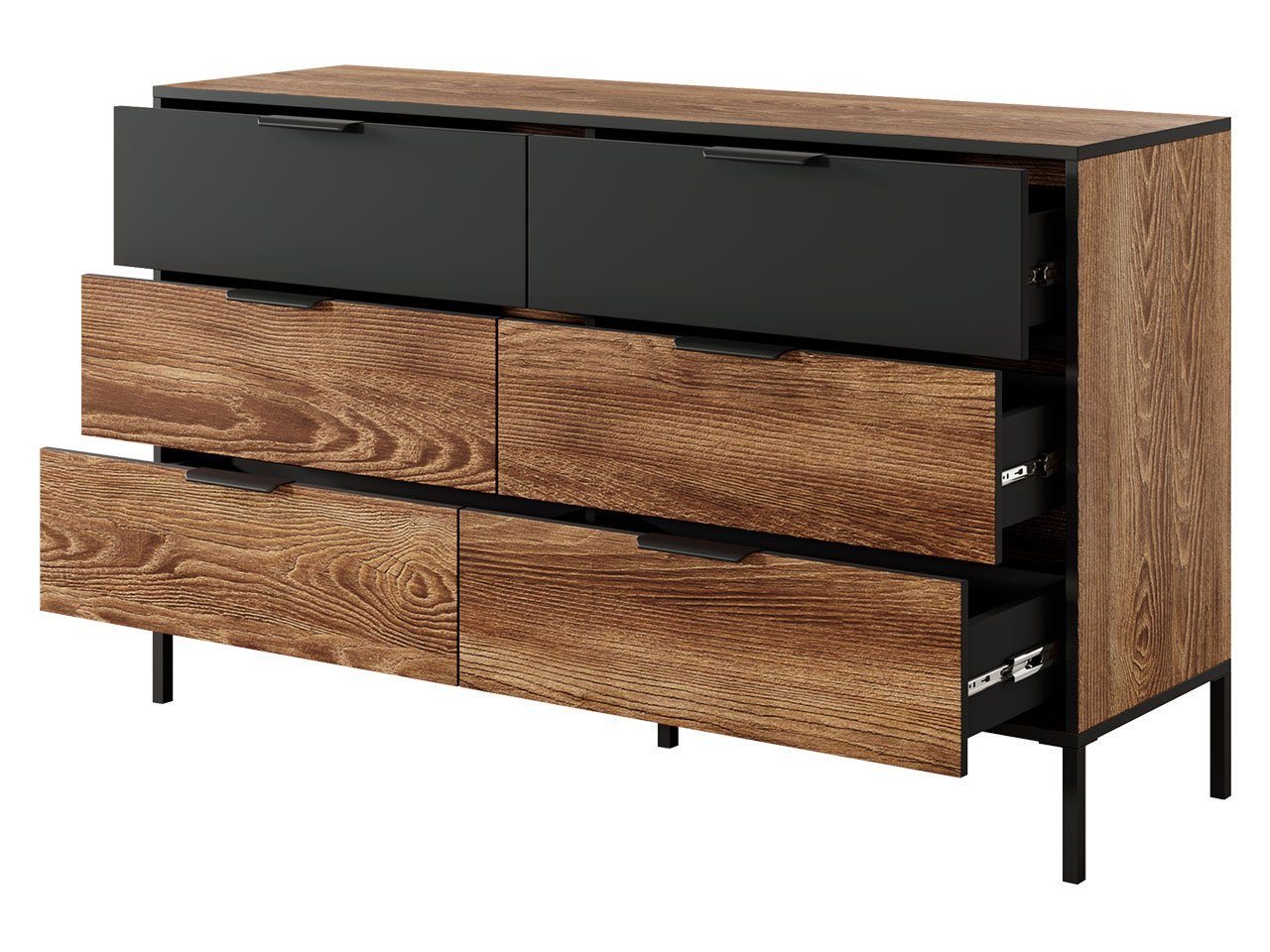 Mirjan24 Schlafzimmer-Set Milton I, (5er-Set, Kommode, 2x Nachttisch, Kleiderschrank, Bett), Metallgriffe in der Farbe Schwarz