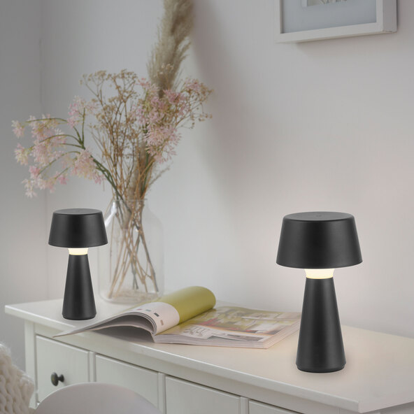 LED-Akku-Tischleuchte Lepa, 2er Set, schwarz