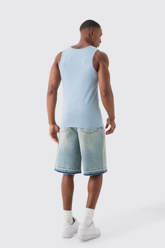 Geripptes Slim-Fit Tanktop mit Kontrast-Einsatz
