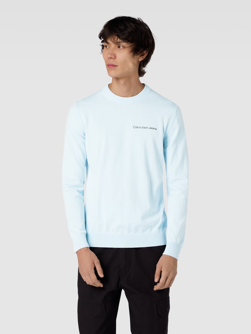 Strickpullover mit Label-Print Modell 'INSTITUTIONAL ESSENTIALS' in hellblau