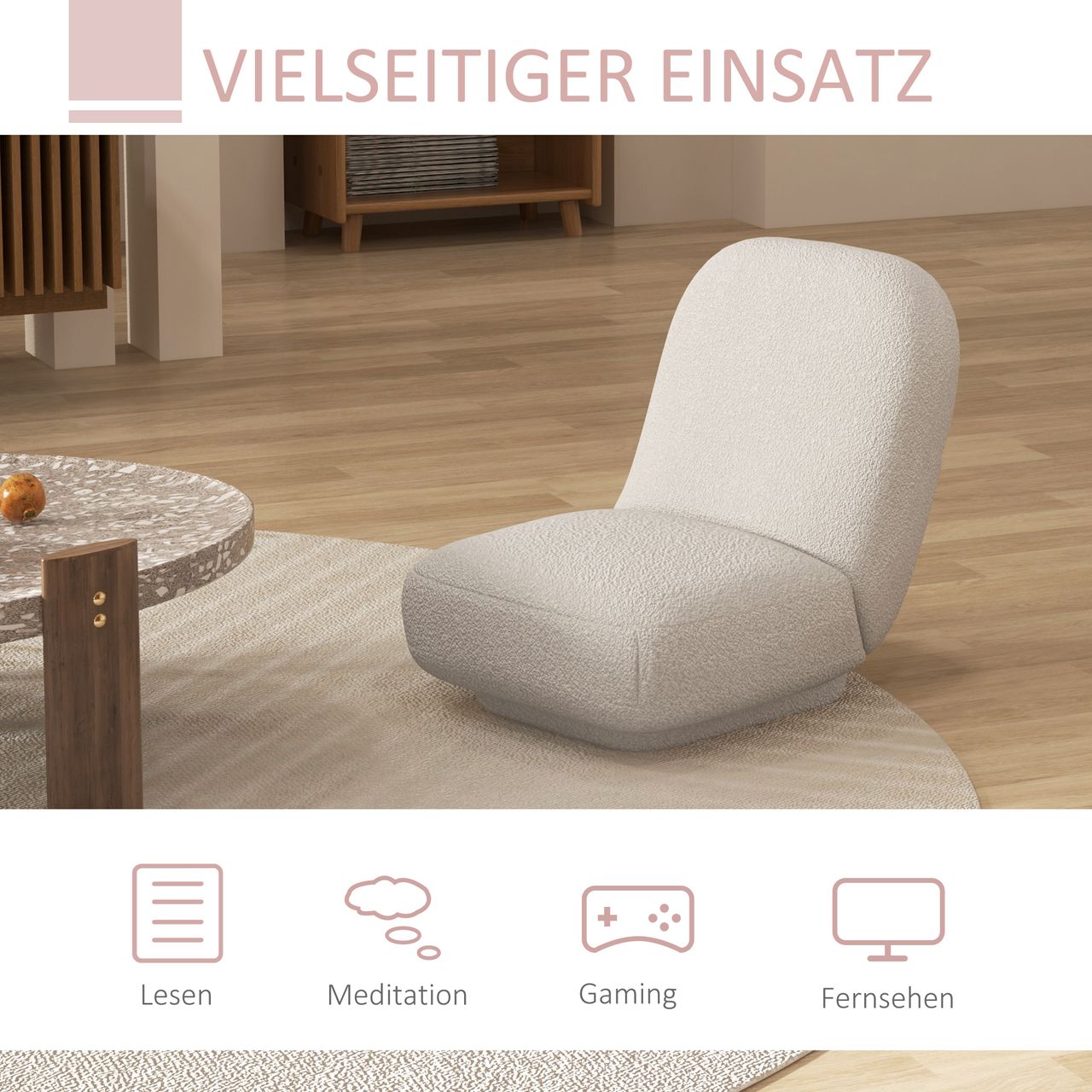 HOMCOM Bodensessel, Bodenstuhl, Bodensofa mit Samtoptik für Wohnzimmer, Creme