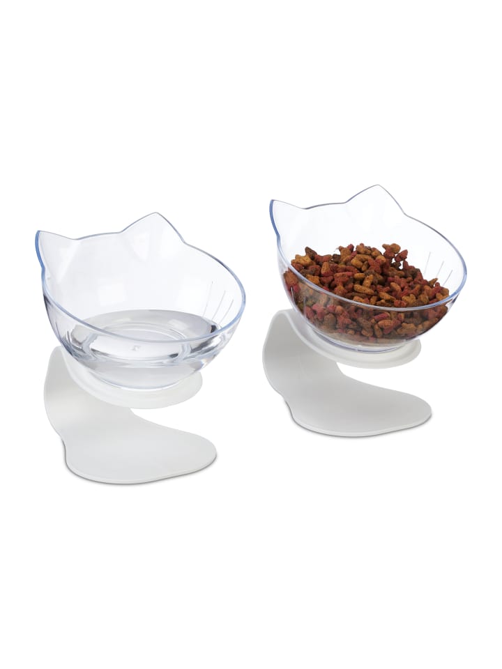 relaxdays 2 x Katzennapf in Weiß/ Transparent -  (B)13 x (H)15 x (T)15 cm günstig kaufen onesize