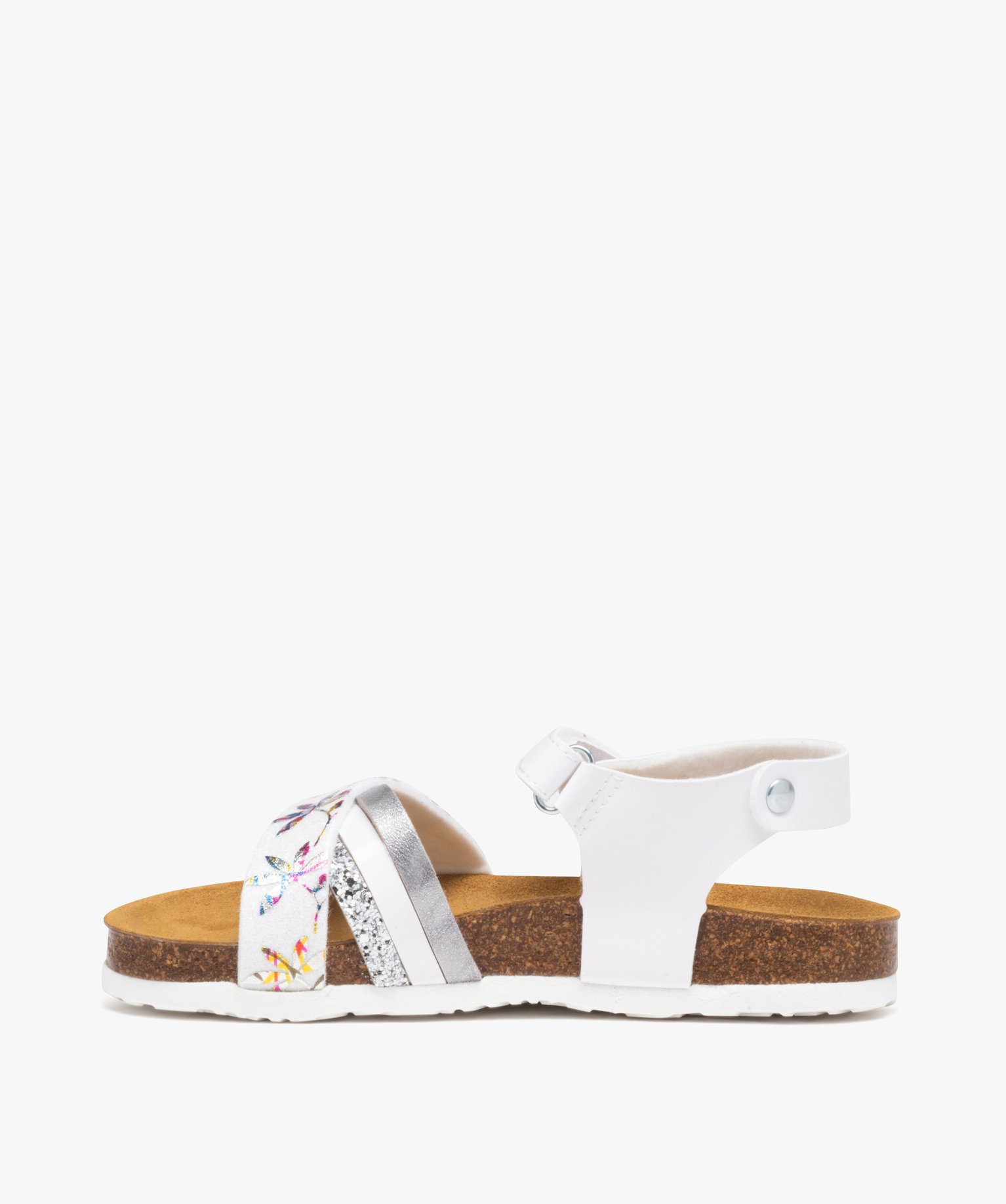 Sandales fille à brides croisées irisées et à paillettes blanc | GEMO