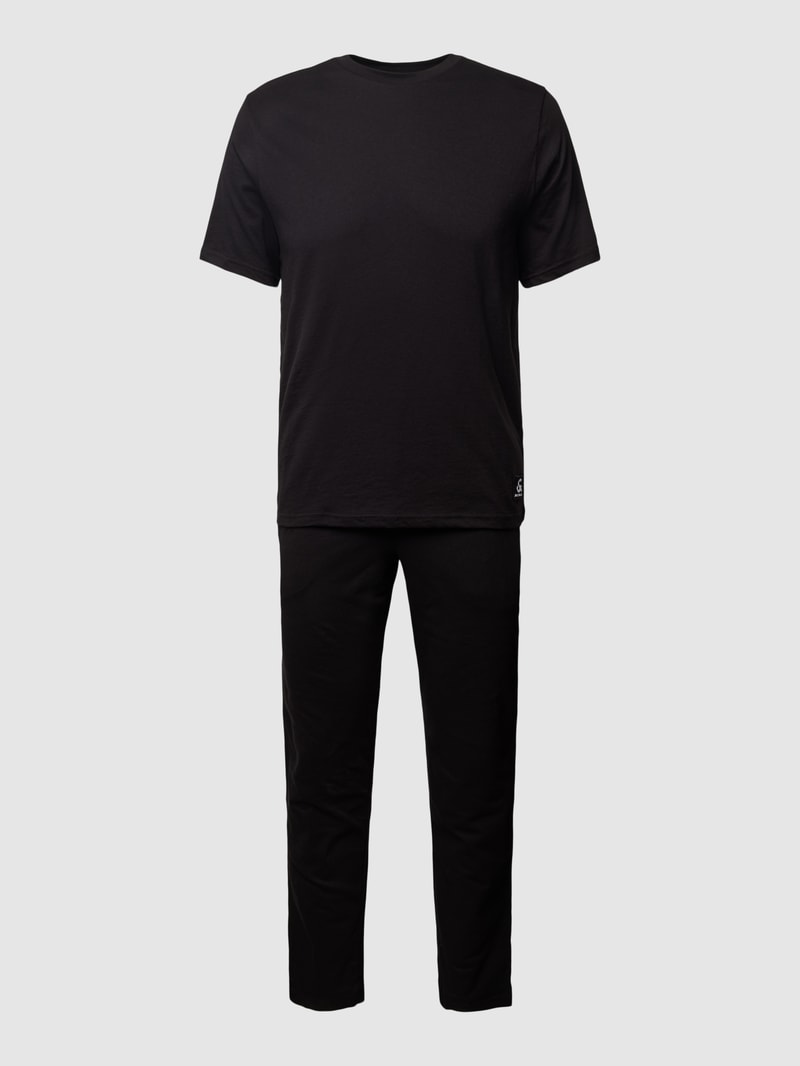 Pyjama mit Label-Detail Modell 'BASIC' in schwarz