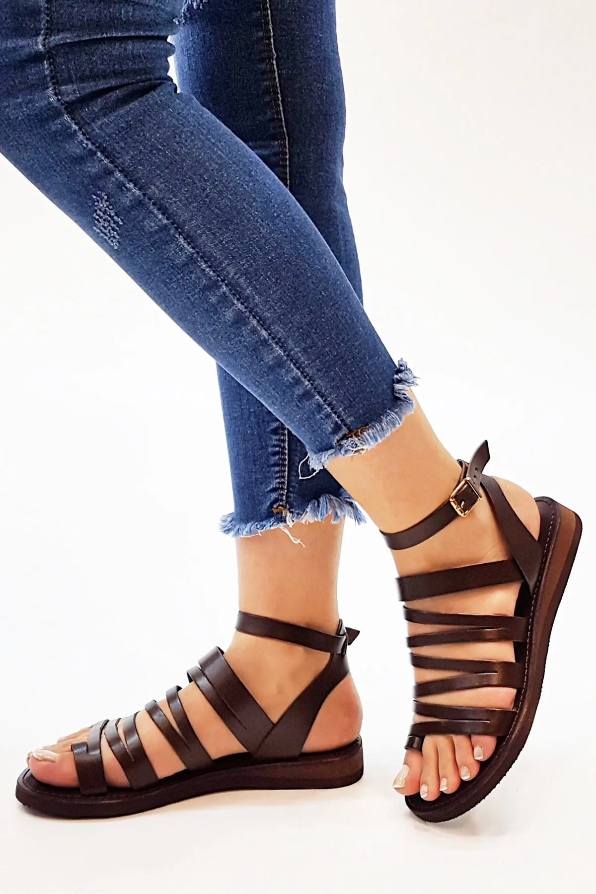 Marjin  Damen-Flip-Flops aus echtem Leder, leichte Sandalen mit Eva-Sohle, Saper Brown