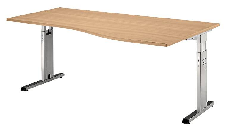 Hammerbacher Matrix Höhenverstellbar Schreibtisch Nierenförmig Buche Aluminium, Holz, Kunststoff, Spanplatte C-Fuß 1.800 x 1.000 x 850 mm
