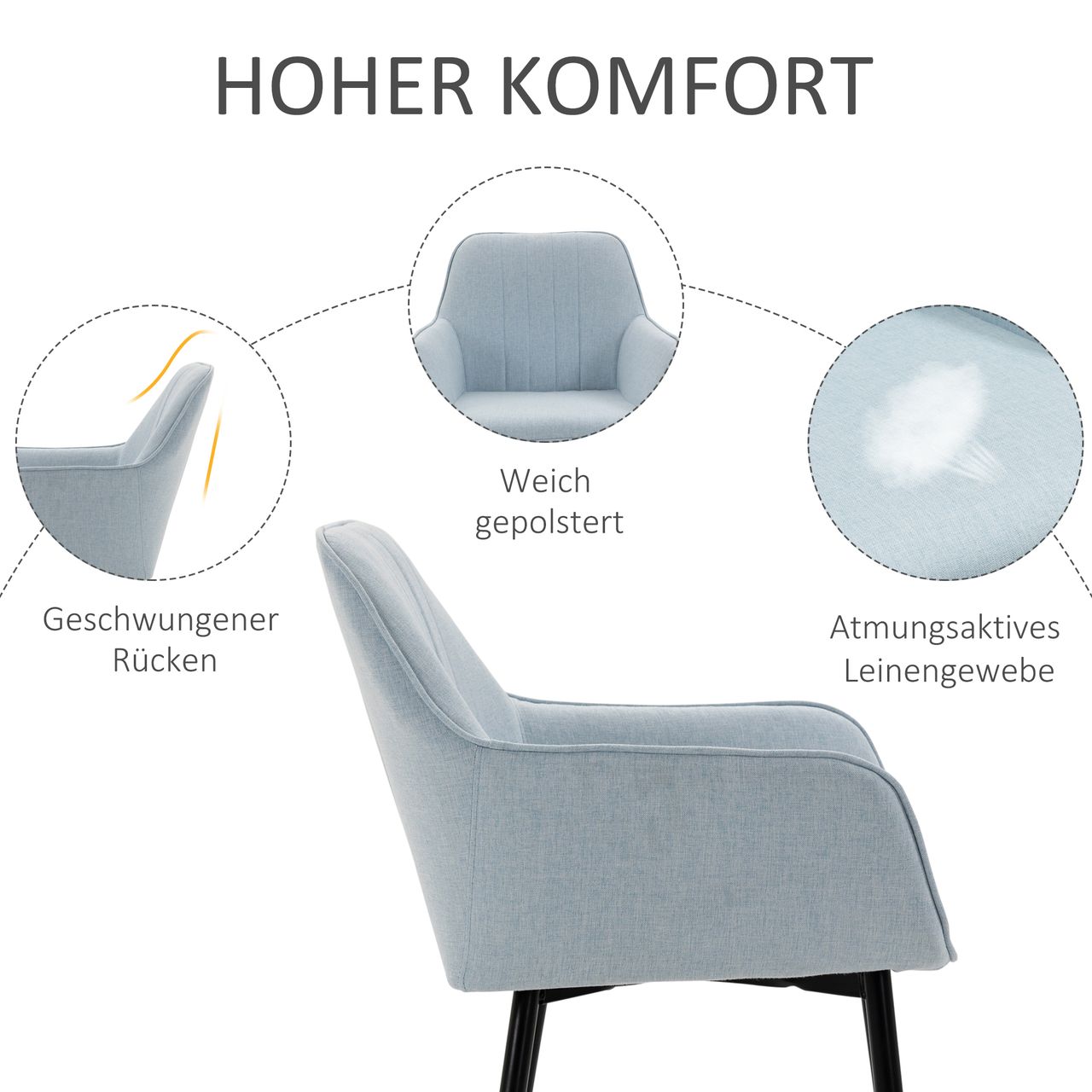 HOMCOM 2-teiliger Esszimmerstühle Essstühle Blau 59,5 x 56,5 x 81 cm