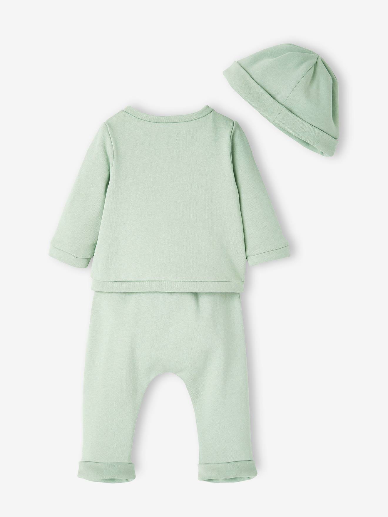 Ensemble bébé 3 pièces en molleton naissance beige chiné