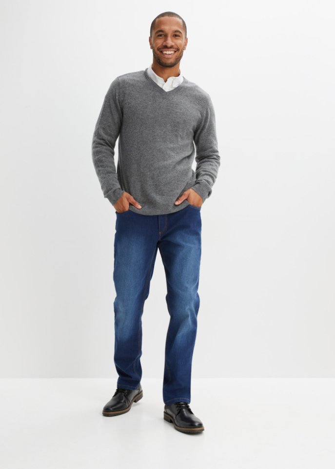 Premium Woll-Pullover mit Good Cashmere Standard®-Anteil, V-Ausschnitt