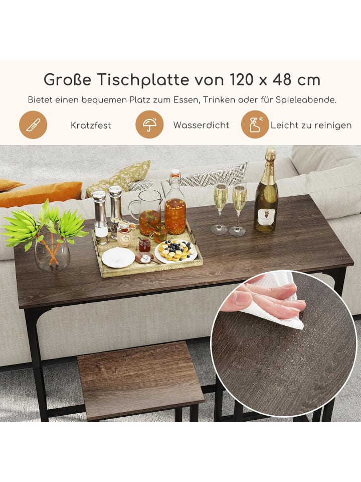 COSTWAY Bartisch mit Barhocker Set in Taupe günstig kaufen onesize