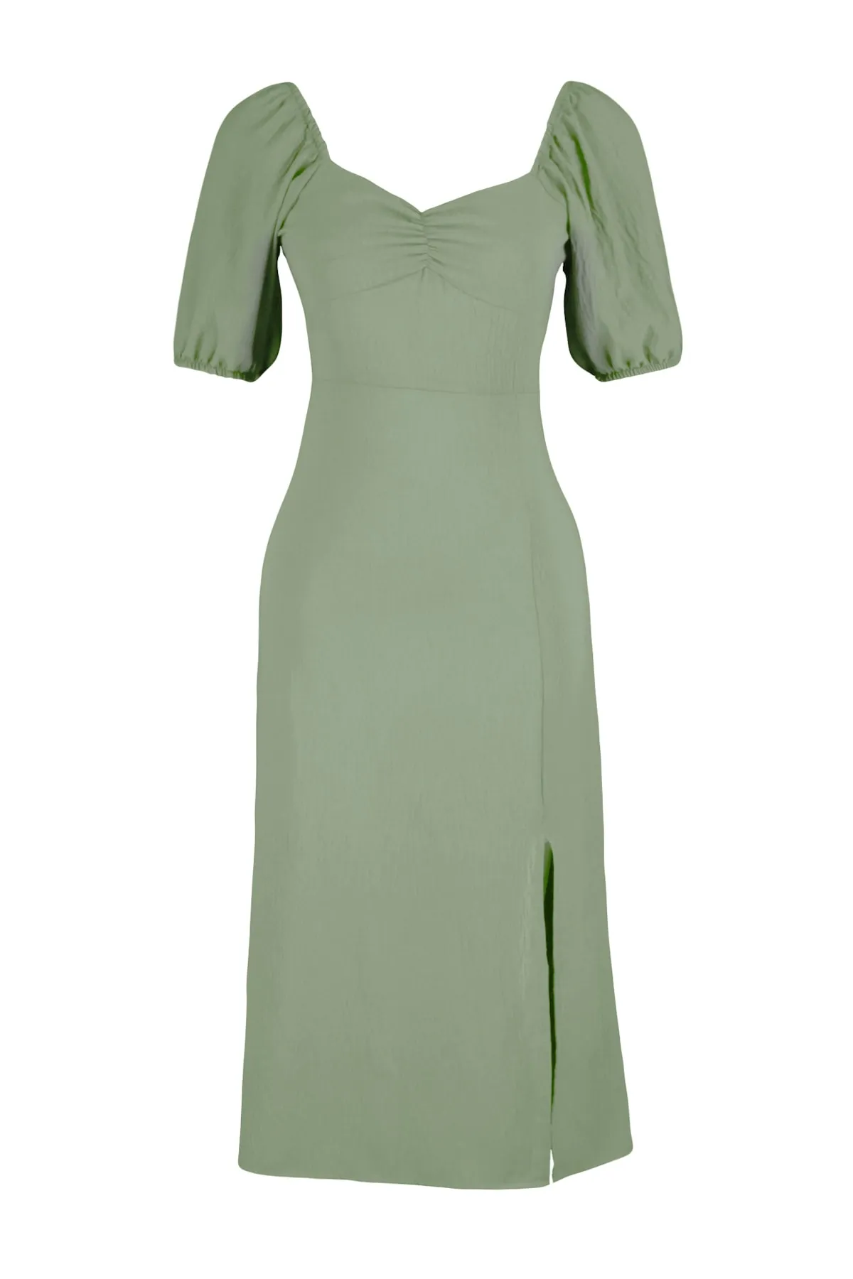 Trendyol Collection  Khakifarbenes, figurbetontes Midi-Webkleid mit Schlitz hinten TWOSS23EL01164