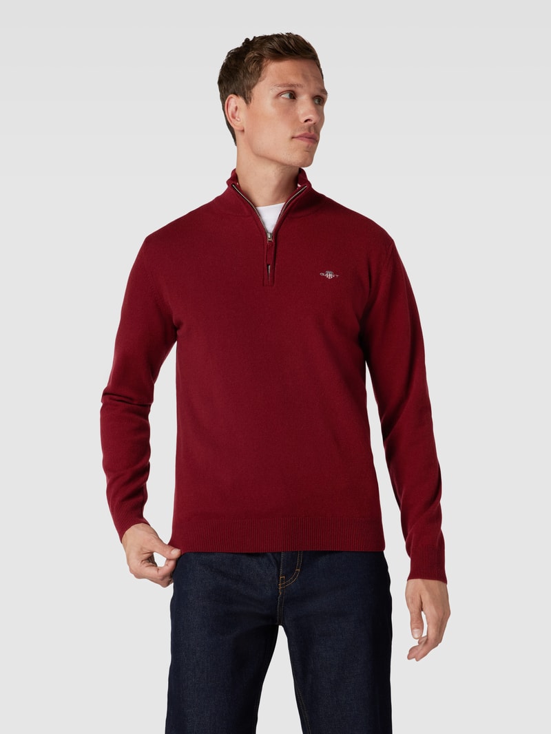 Strickpullover aus Wolle mit kurzem Reißverschluss in bordeaux rot