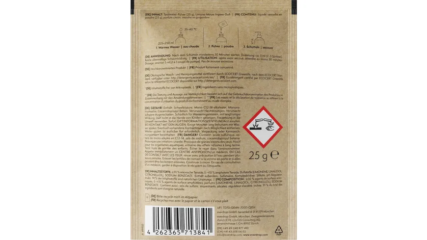 everdrop Spülmittel Nachfüllsachet Limone Minze Ingwer