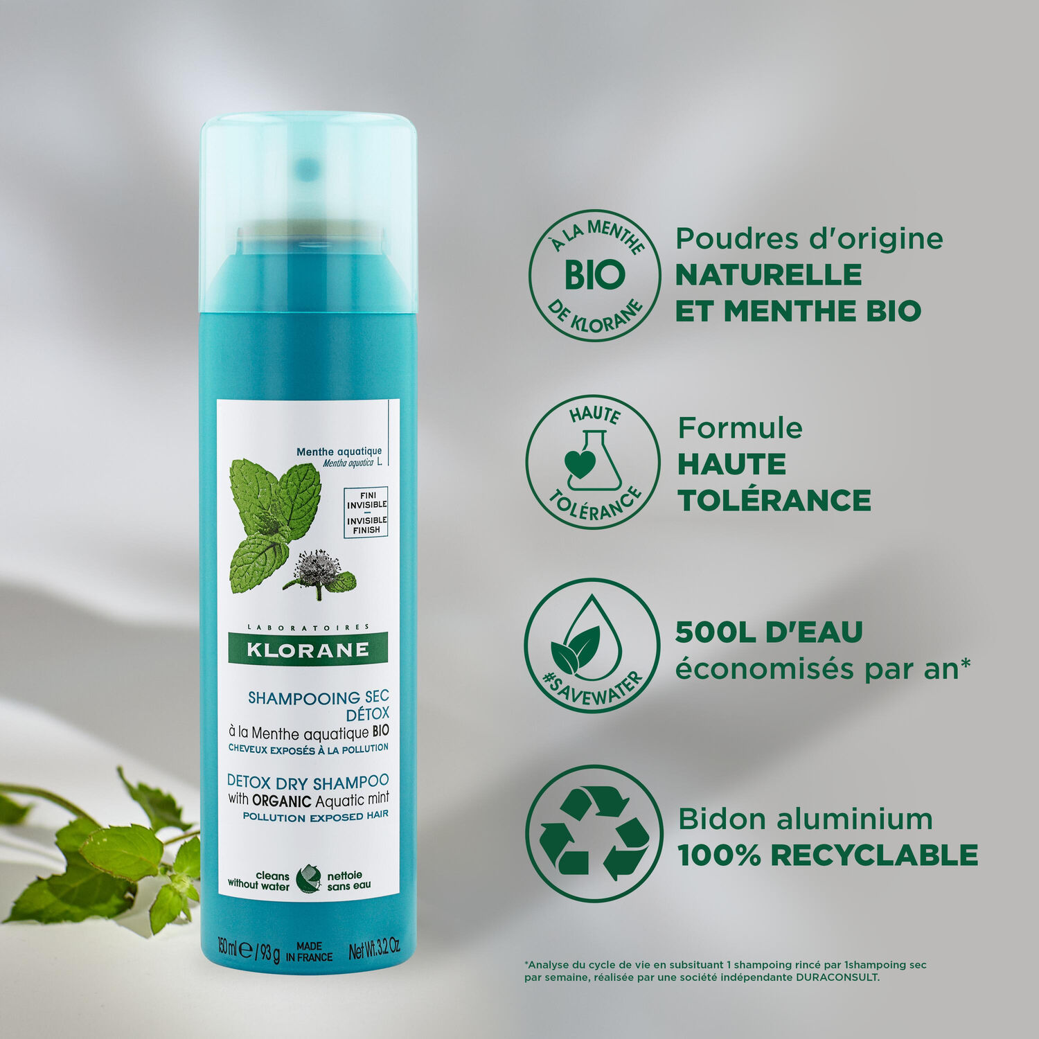 Klorane Shampoing Sec Menthe Aquatique Bio - 150 ml