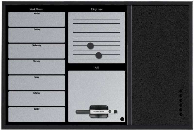 Bi-Office Black Shadow Planer Magnetisch Wandmontage 40 (B) x 60 (H) cm Fliz Schwarz, Silber