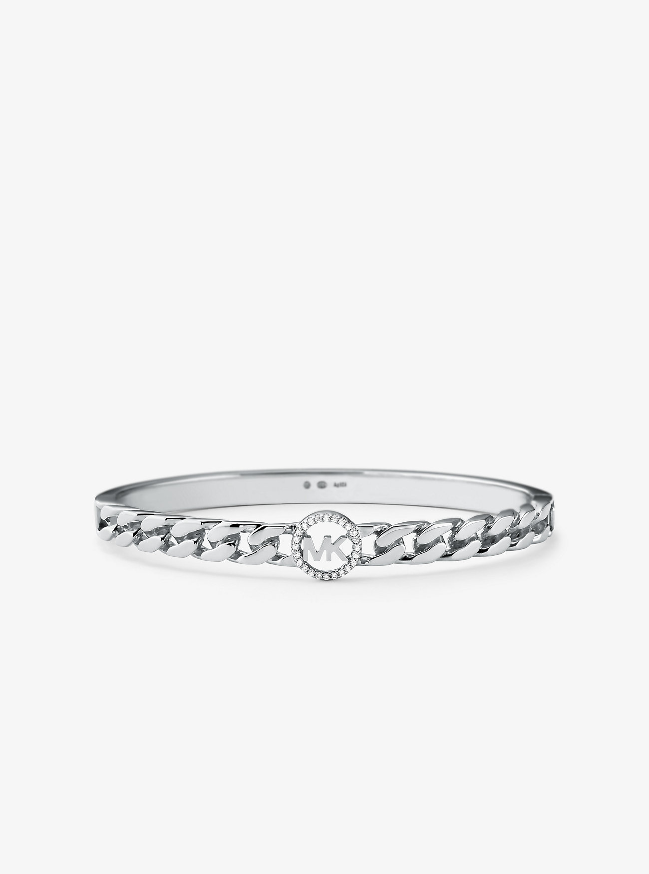 14K Gold-Plated Sterling Silver Pavé Logo Curb Link Bangle - SILVER