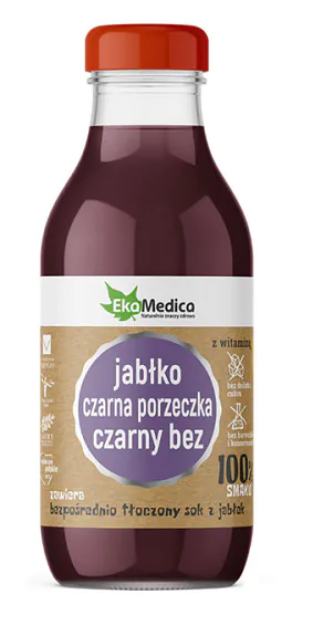 EkaMedica obuolių, juodųjų serbentų ir šeivamedžio uogų sultys