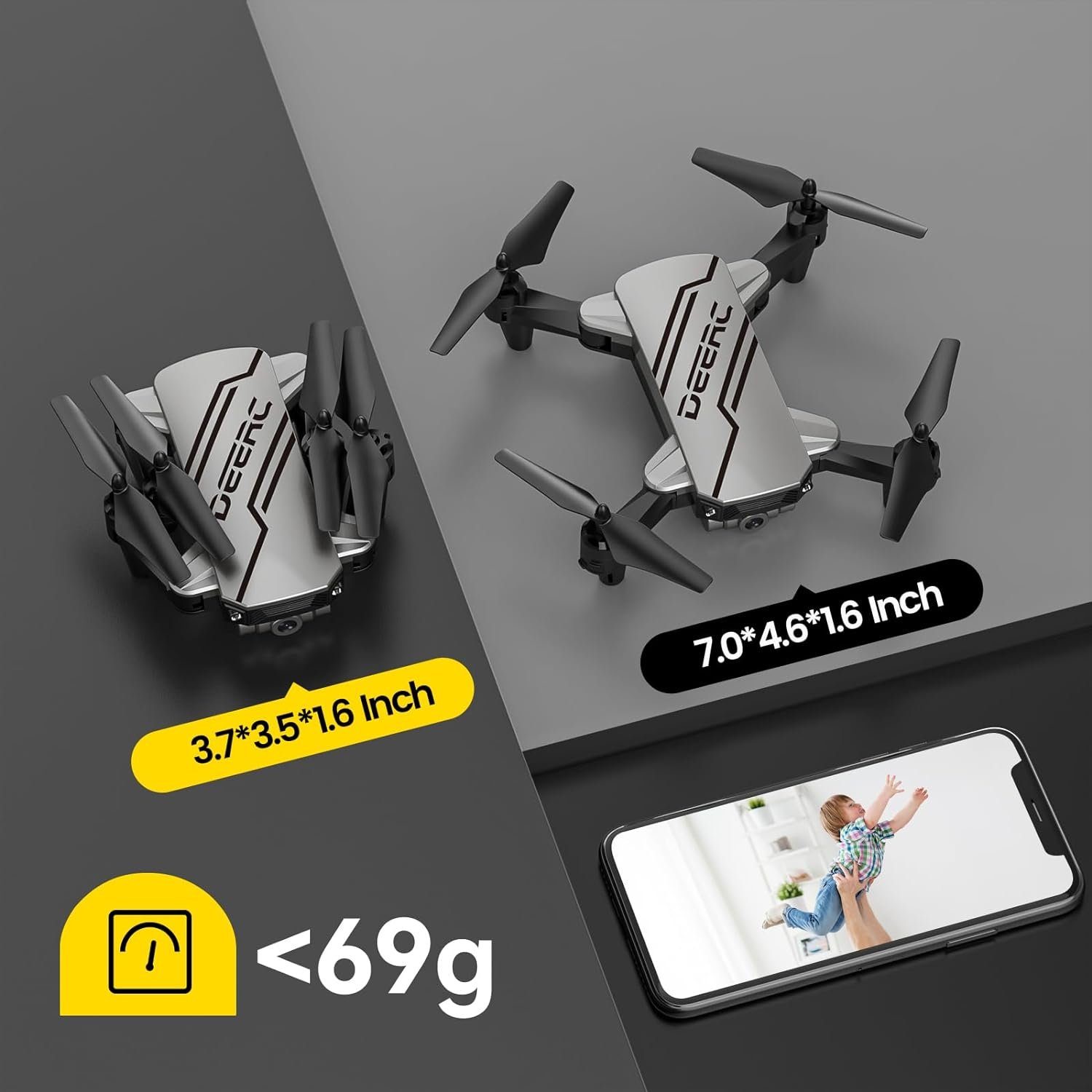 DEERC D20 Mini Drohne für Kinder mit Kamera, Faltbar RC Quadcopter Drohne (720P, mit 2 Akkus Lange Flugzeit, Tap-Fly, One Key Start, Headless Modus)