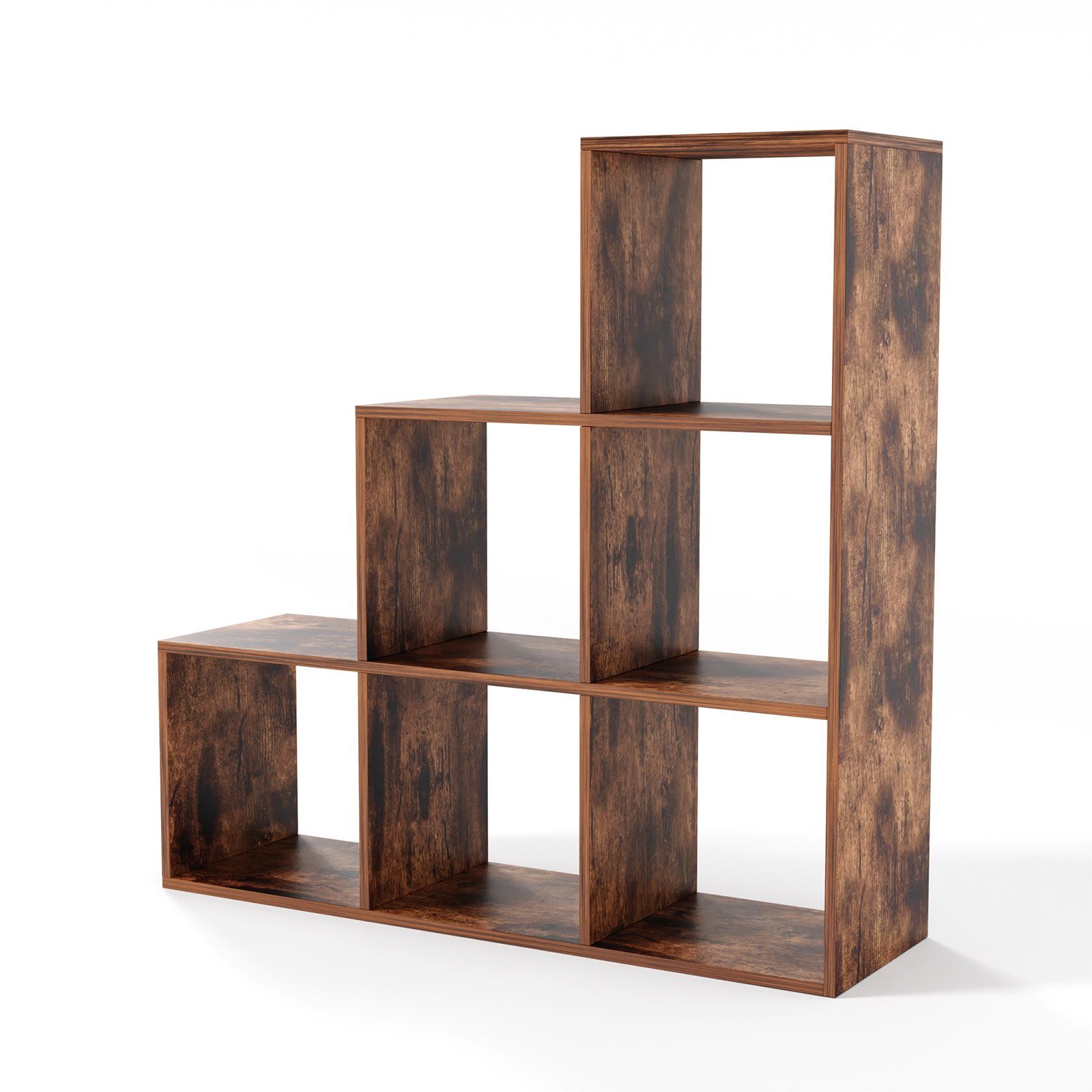 MIADOMODO Raumteiler Treppenregal- Weiß/Braun, 6/10 Fächer, Stabil, Offen, Freistehend, MDF