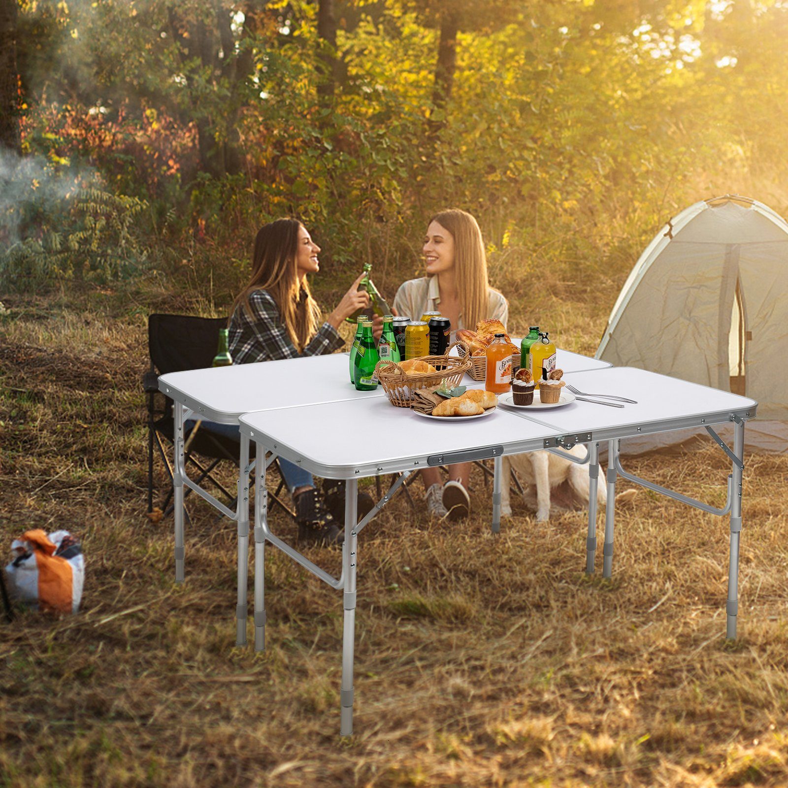 COSTWAY Campingtisch Klapptisch, höhenverstellbar & klappbar
