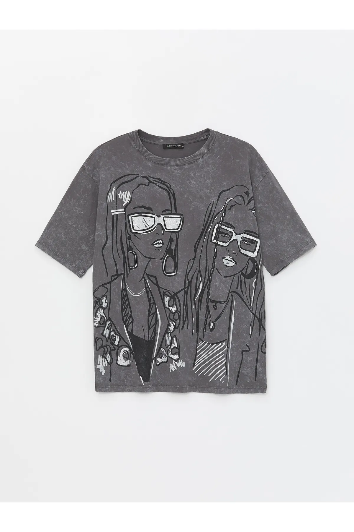 LC Waikiki  Bedrucktes, kurzärmliges Oversize-Damen-T-Shirt mit Rundhalsausschnitt