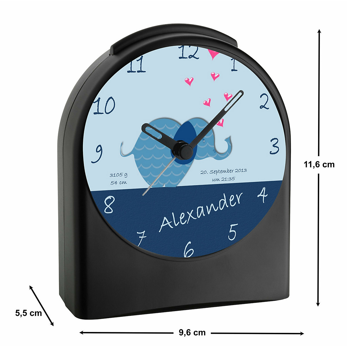 Kinder Funkwecker personalisiert mit Namen Elefefant Atom-/Funkuhr, 12-Stunden-Anzeigeformat, Schlummerfunktion, Nachtlicht, Geräuschlos/Ohne Ticken