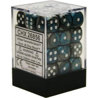 Dice Blocks Steel-Teal with white 36xW6 12mm (Gemini)
