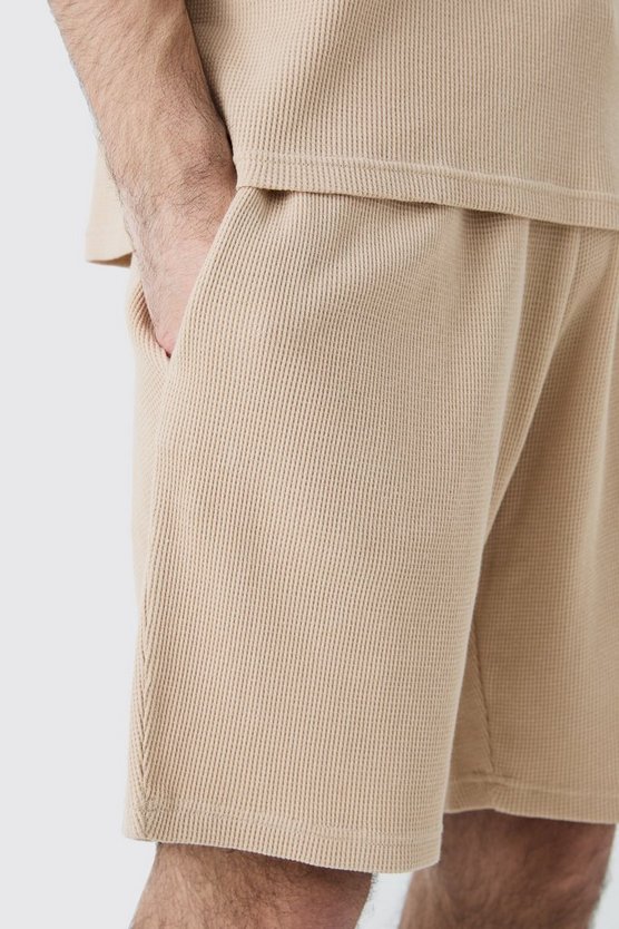 Lockere mittellange Shorts in Waffeloptik
