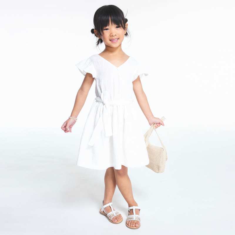 Robe effet croisé gaze de coton blanche fille