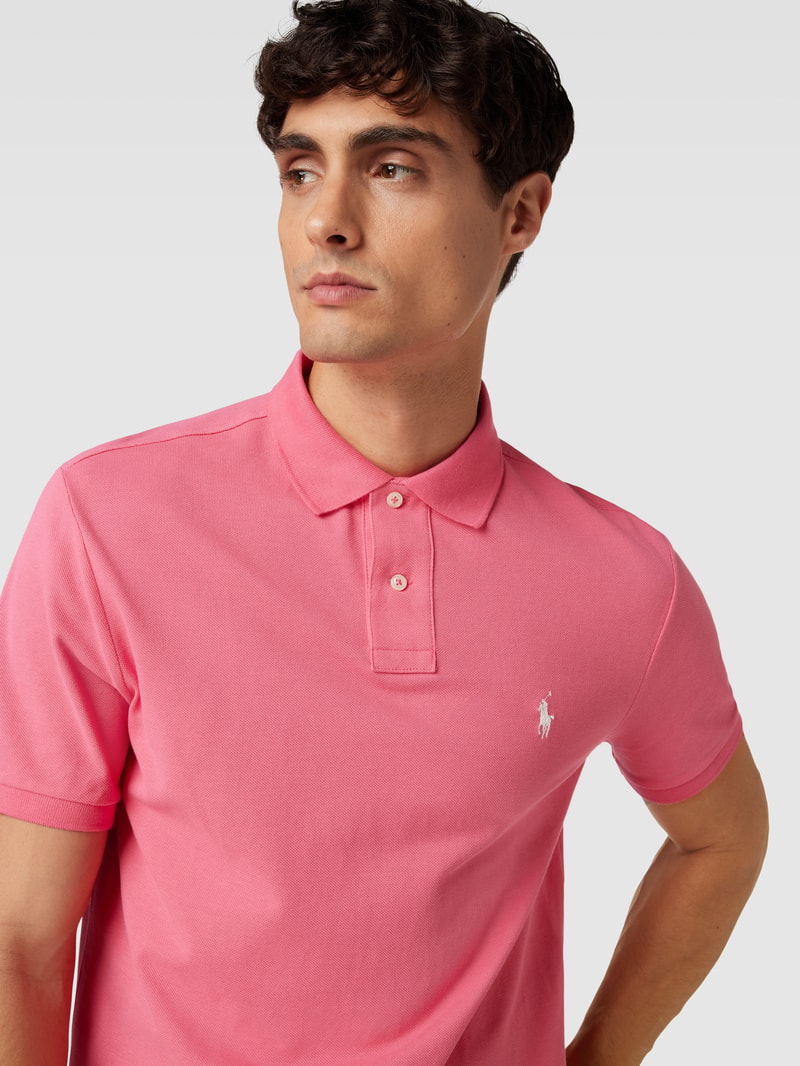 Poloshirt mit Logo-Stitching Modell 'BASIC' in pink