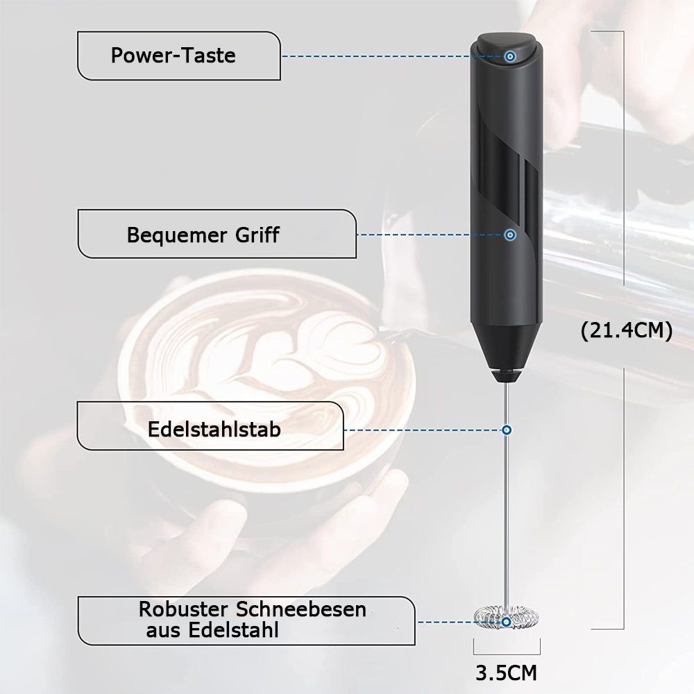 Sarfly Milchaufschäumer Milchaufschäumer Stab/Milchschäumer Elektrisch tragbarer, mit Hoher Leistung 14000U/min/Mini-Getränkemixer Kaffeebesen