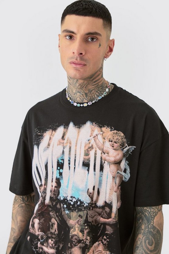 Tall schwarzes Oversize T-Shirt mit Official Renaissance Print