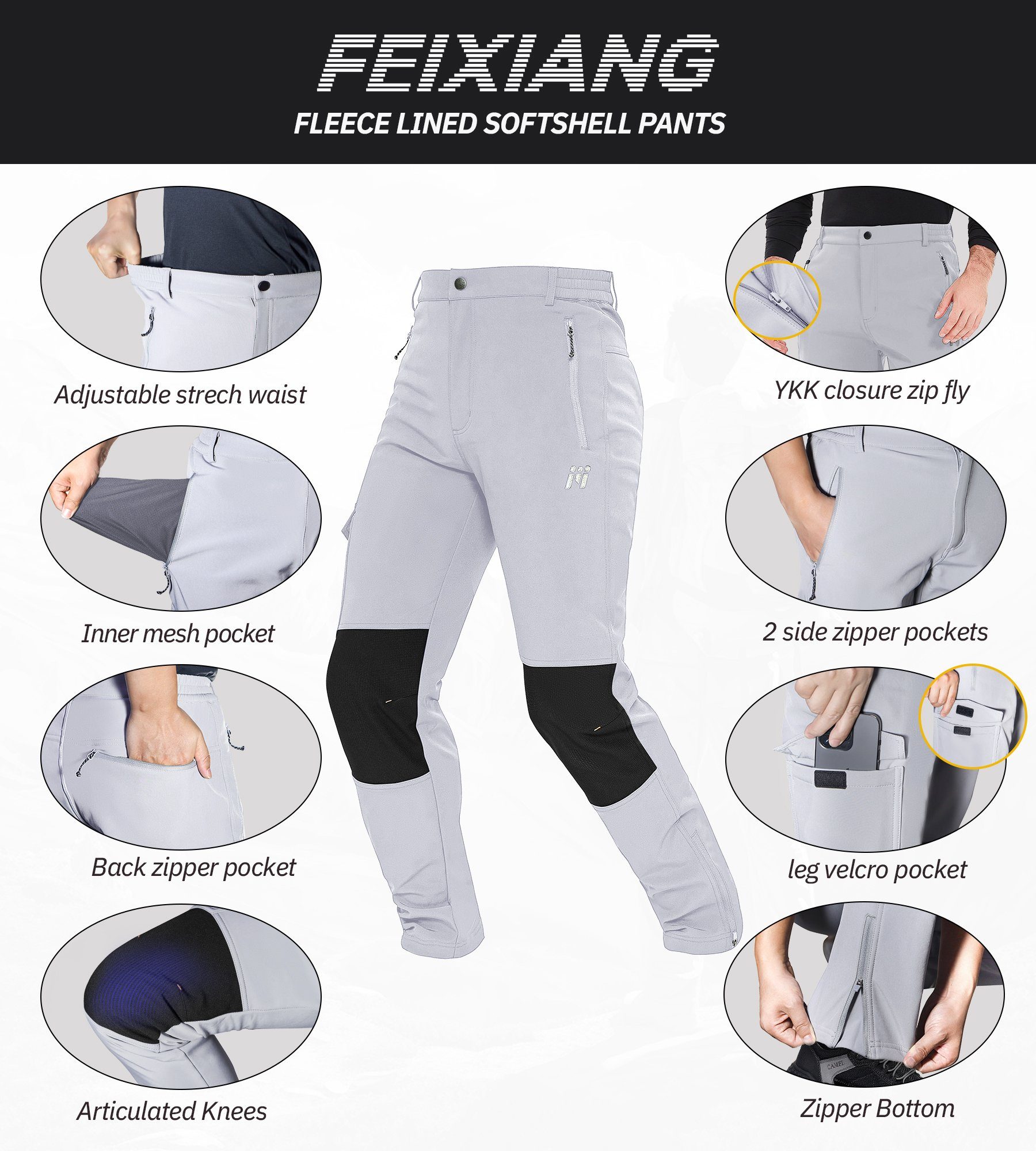 MEETYOO Outdoorhose Herren Wanderhose Fleece (Skihose Trekkinghose, Softshellhose, Lang Hose) Outdoor