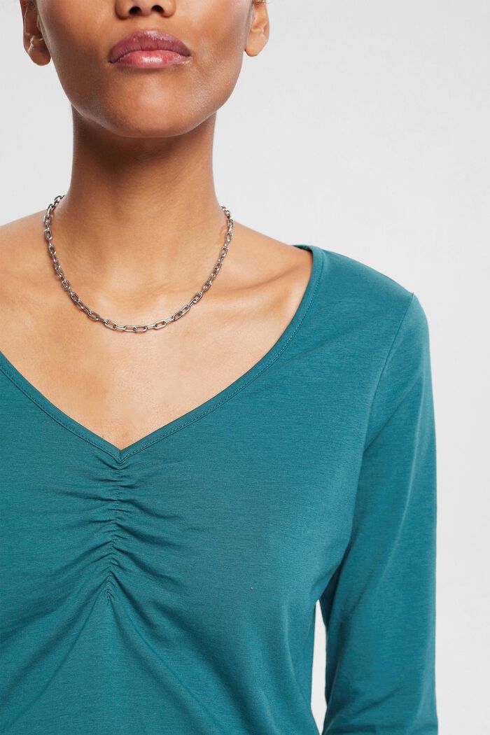 Longsleeve mit V-Ausschnitt und Kräuseldetails