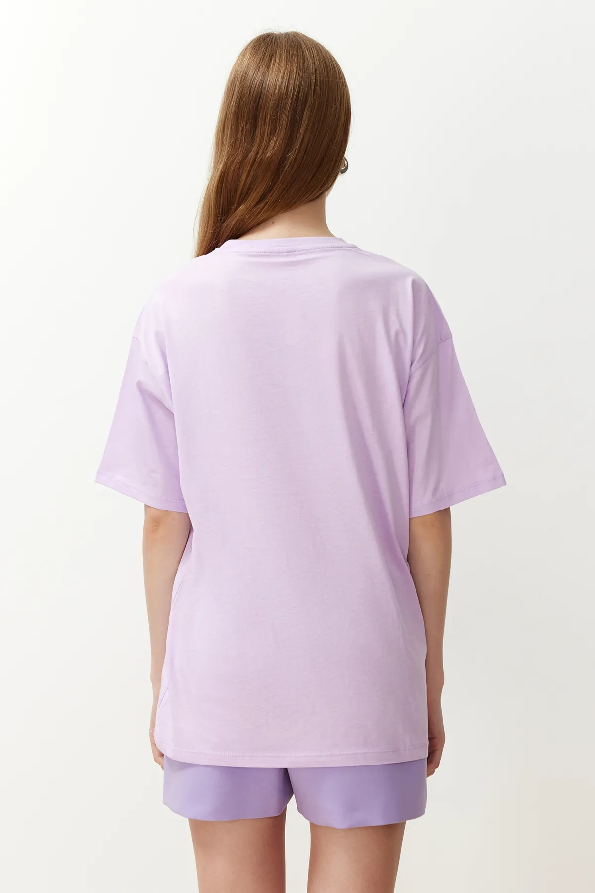 Trendyol Collection  Lila, 100 % Baumwolle, Oversize/Weitform, Rundhals-Strick-T-Shirt TWOSS20TS0134