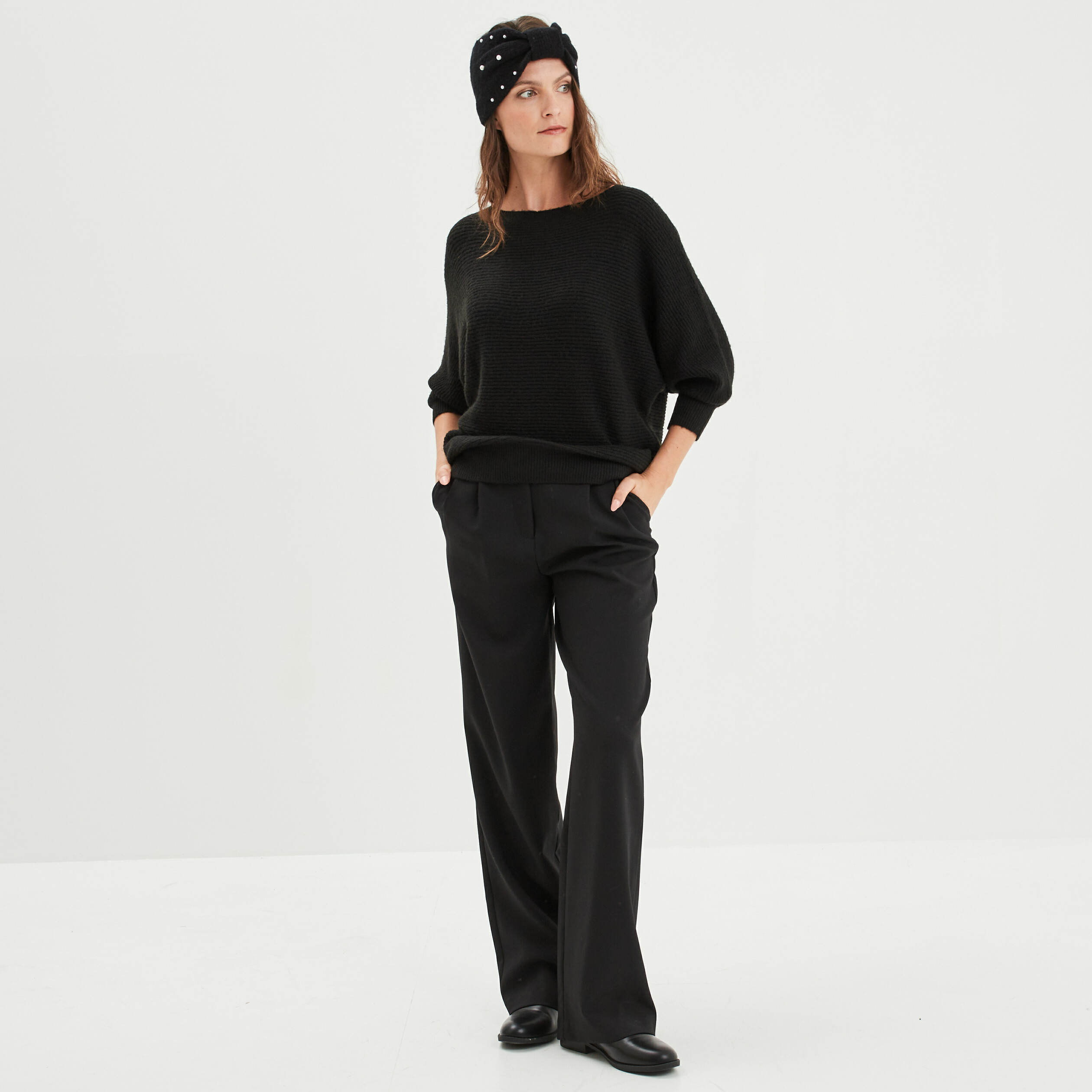 Pull manches 3 4 noir femme | La Halle