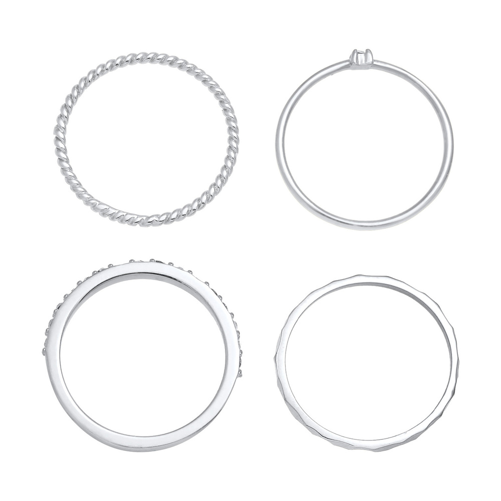 Elli Elli Bague Bague empilée pour femme, set de 4, torsadée en argent sterling 925 Bague