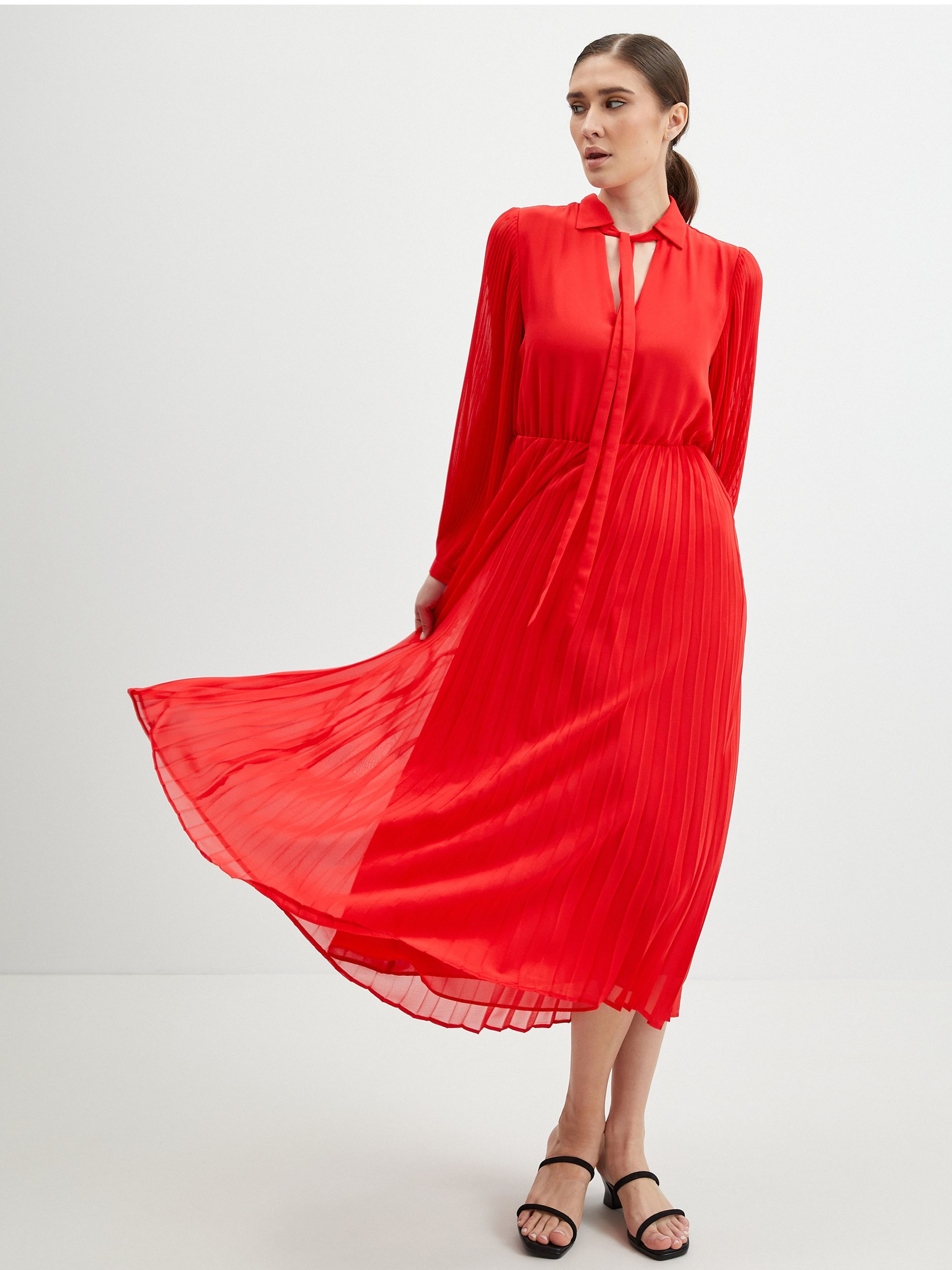 Rotes plissiertes Damen Midikleid ORSAY