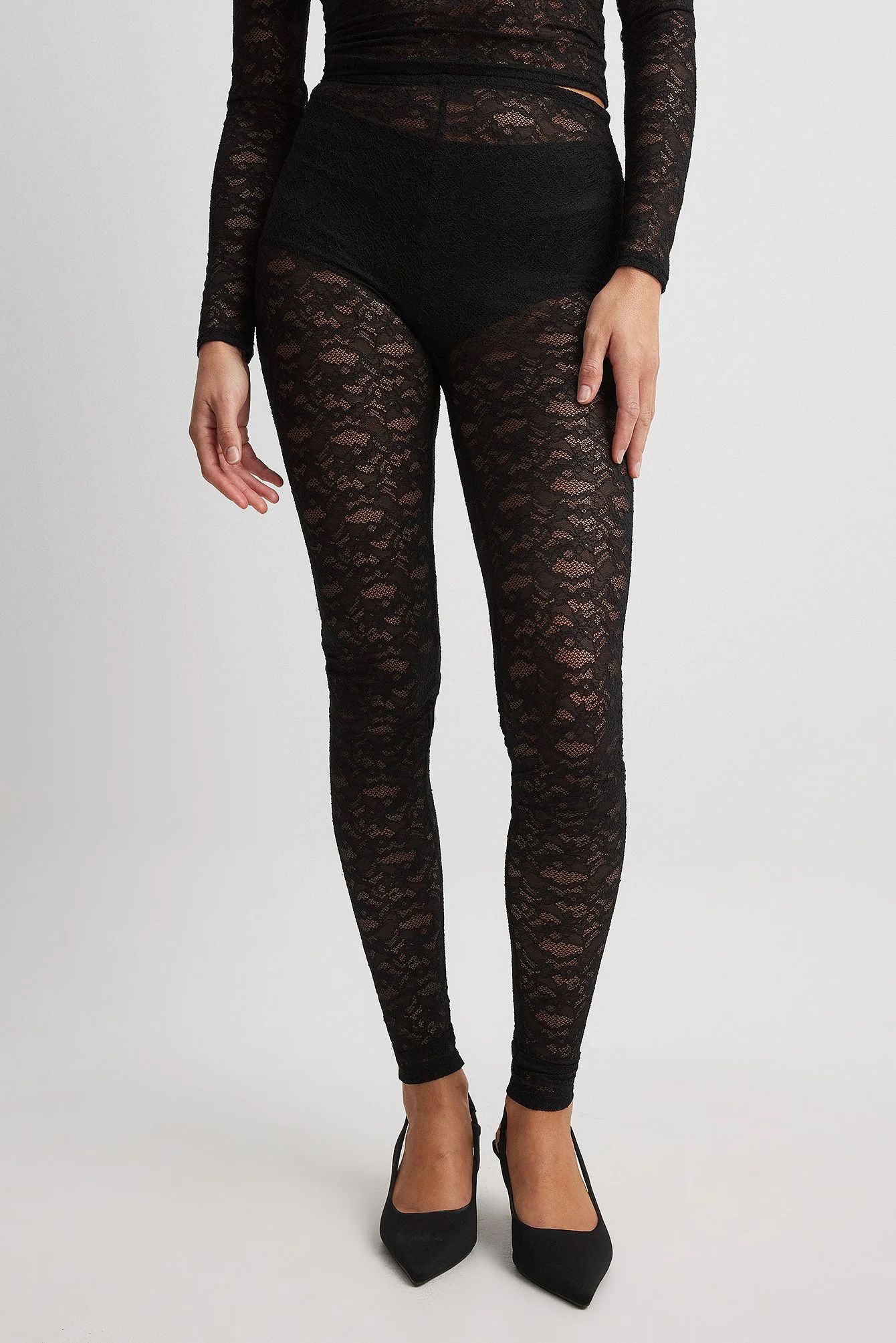 Spitzenleggings mit hoher Taille