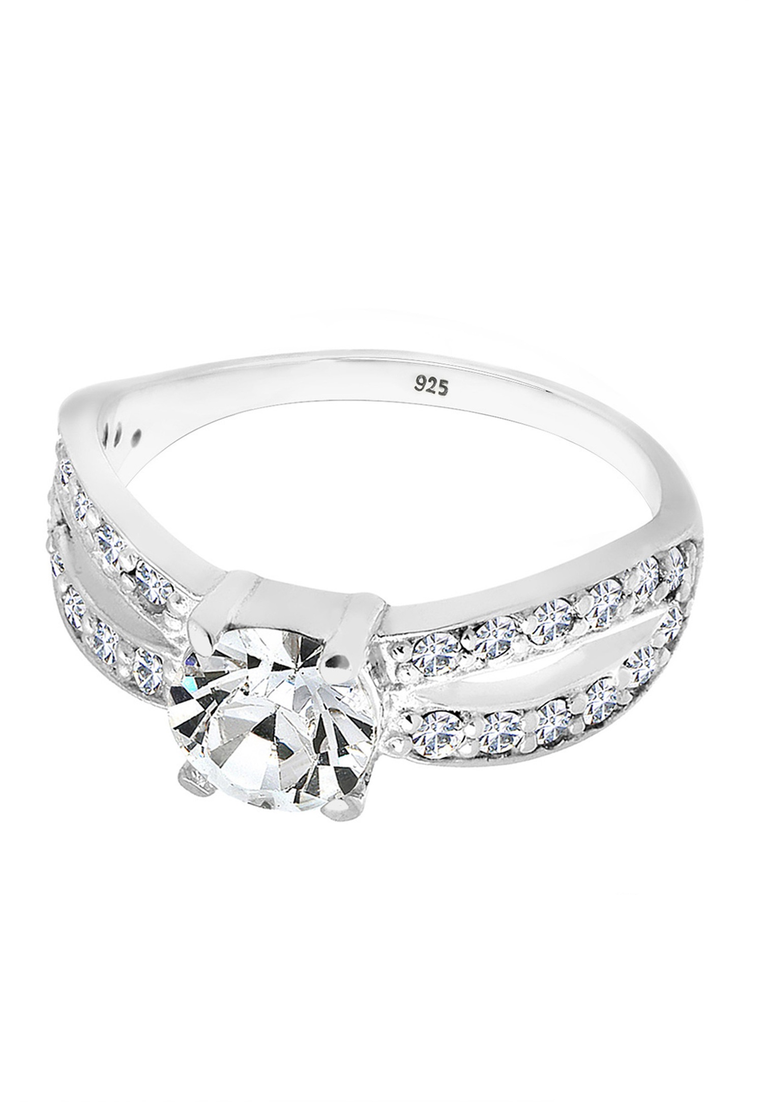 Bague solitaire glamour signée Elli pour femme, ornée d'un cristal et réalisée en argent sterling 925.