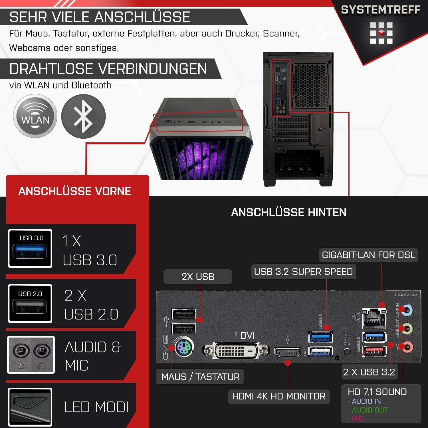 SYSTEMTREFF Gaming-PC (AMD Ryzen 7 5700X, GeForce RTX 3060, 32 GB RAM, 1000 GB HDD, 1000 GB SSD, Luftkühlung, Windows 11, WLAN)