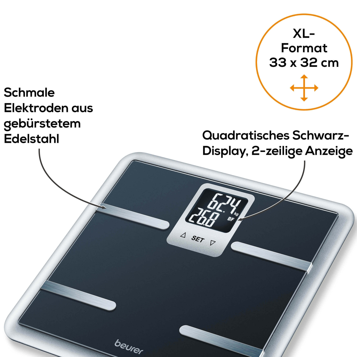 Beurer Diagnosewaage BG 40-Körperanalysewaage mit Ganzkörperanalyse im XL-Format - bis 150 kg
