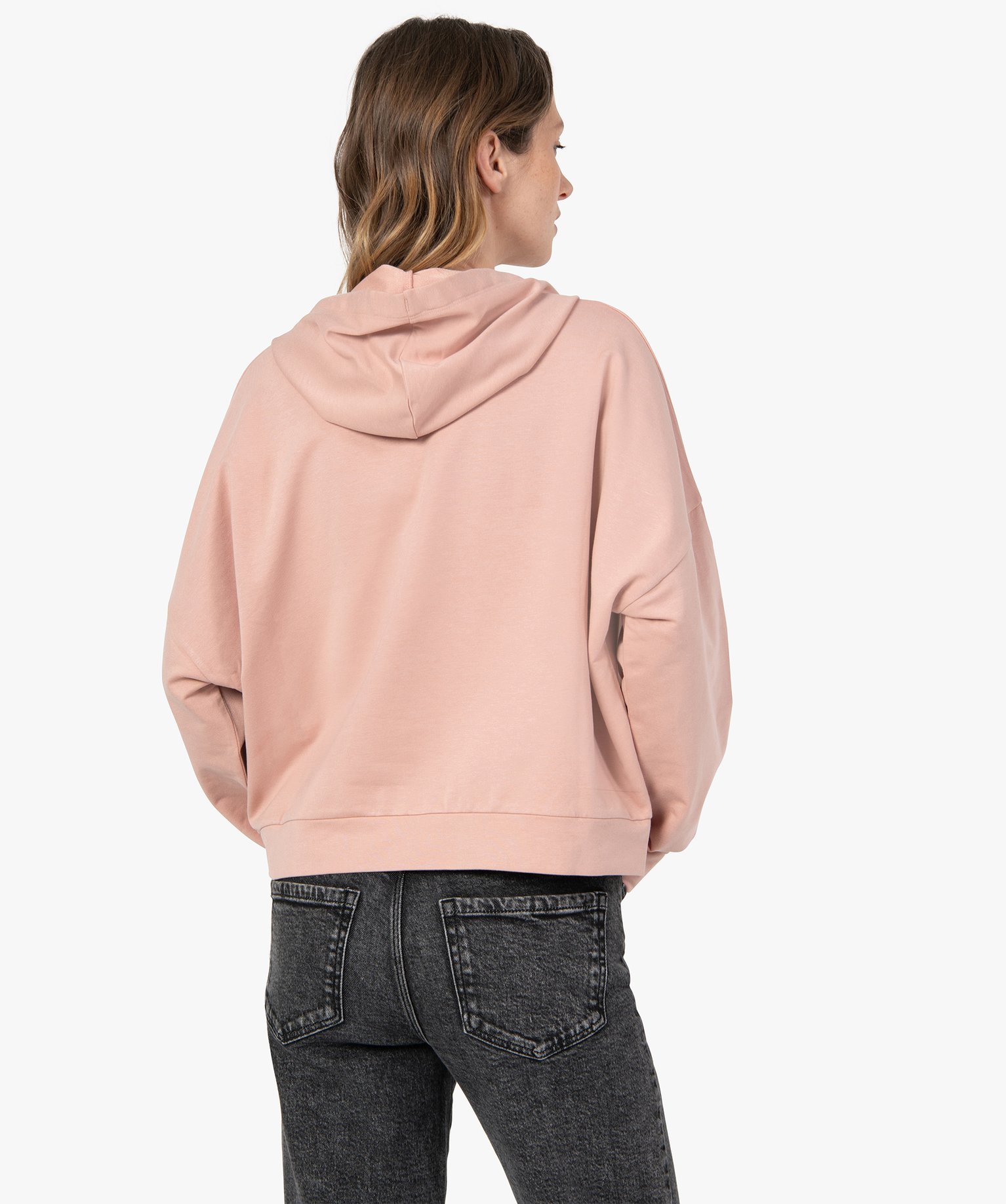 Sweat femme à capuche coupe large et courte gris | GEMO