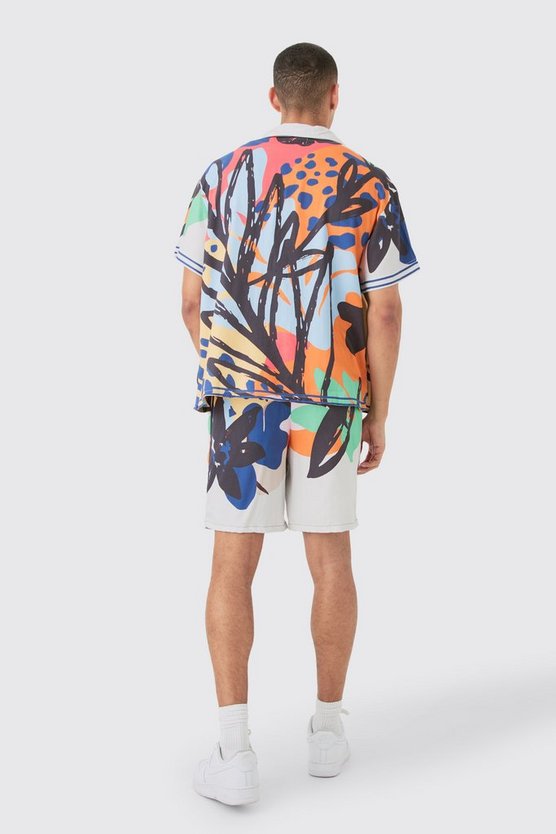 Boxy Viscose Abstract Flower Shirt & Short Set