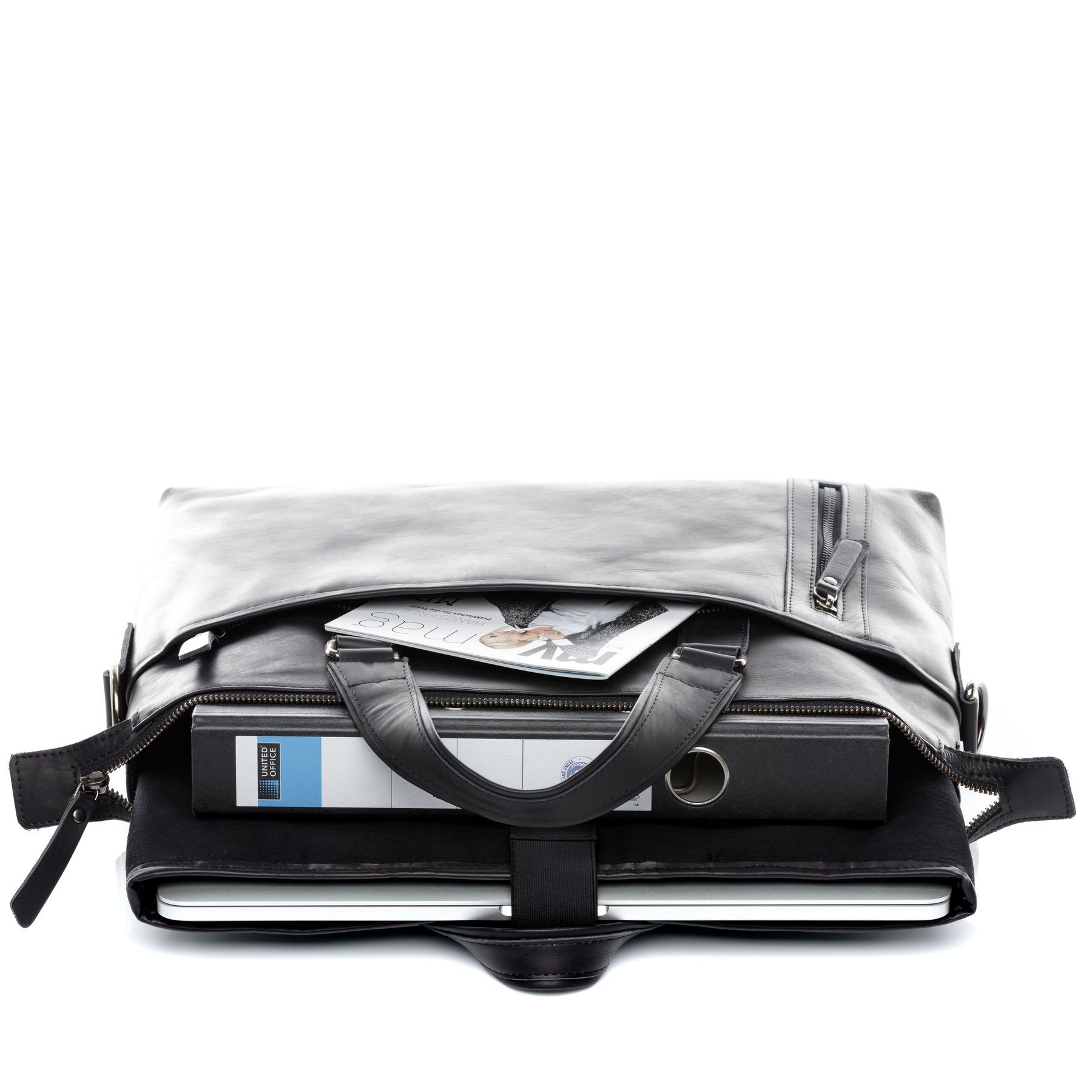BACCINI Laptoptasche Leder Businesstasche Unisex LEANDRO, Laptoptasche 15,4 Zoll, Aktentasche Echtleder Damen Herren schwarz